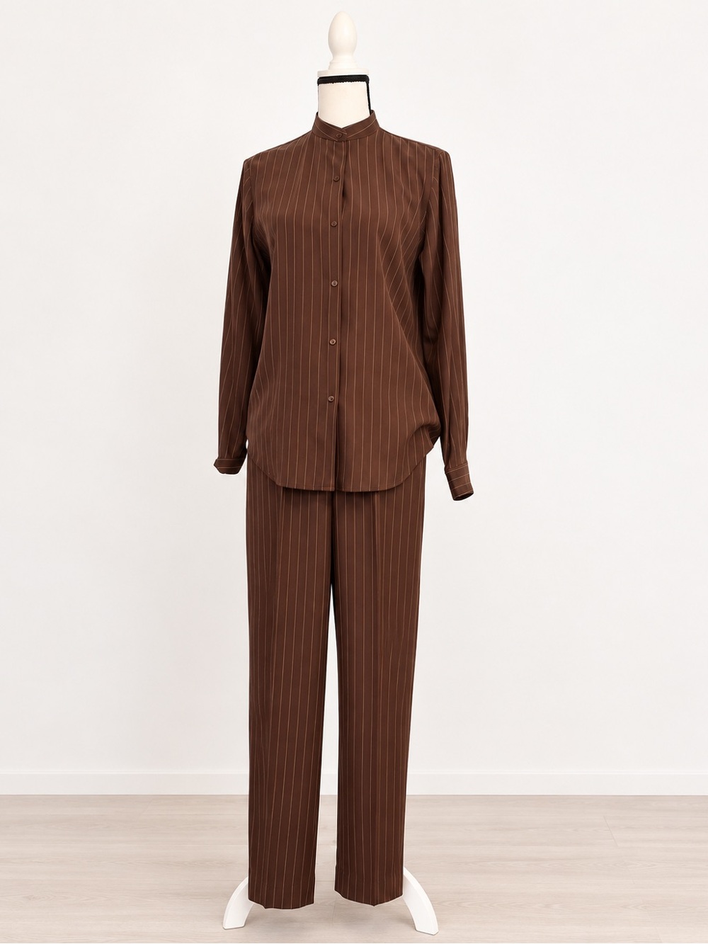 Lauren Ralph Lauren Silk Brown Pinstripe 2-Piece Pant Set Size 6